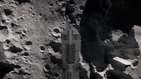 large futuristic spaceship travelling over the surface of the moon