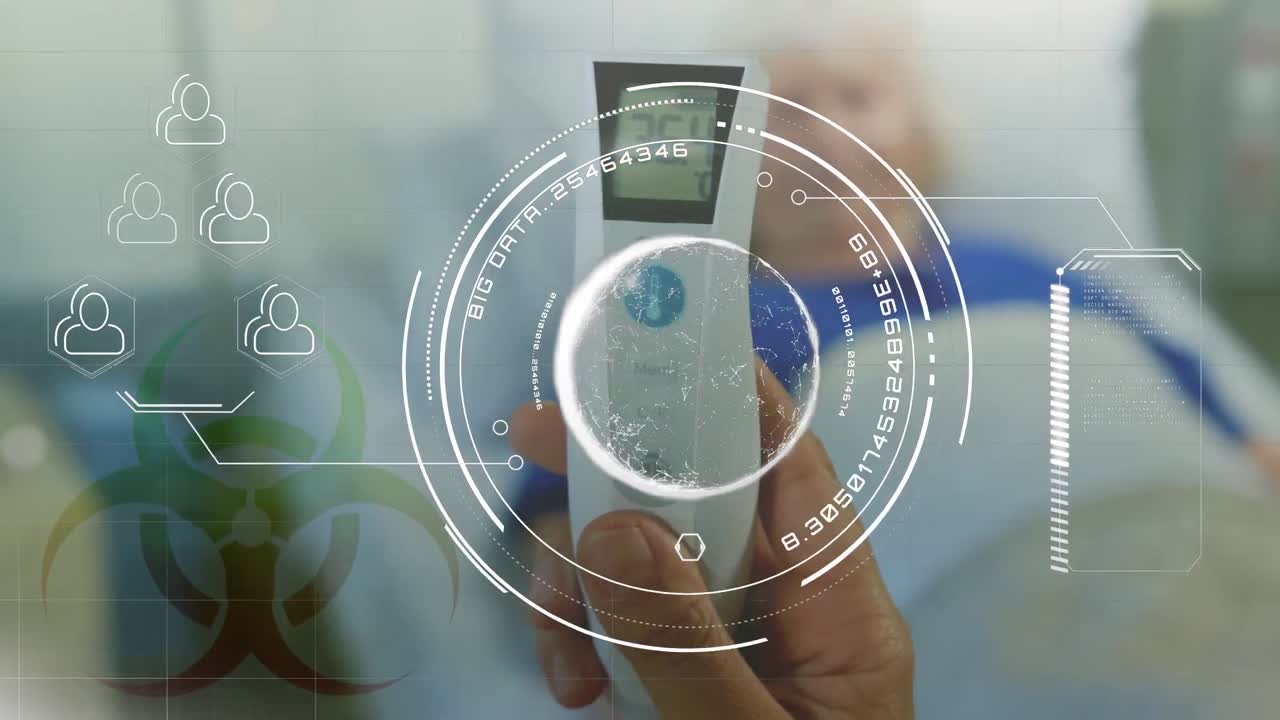 fórmula estructural de compuestos químicos sobre un termómetro en el fondo. la propagación de covid-19