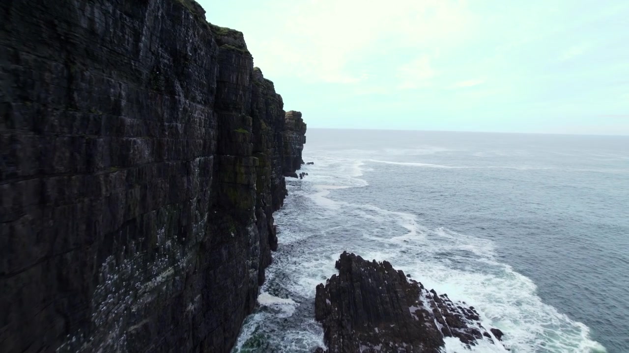 Drone Shot of Steep Cliffs Above Atlantic Ocean on Coastline of Ireland, Loop Head Peninsula