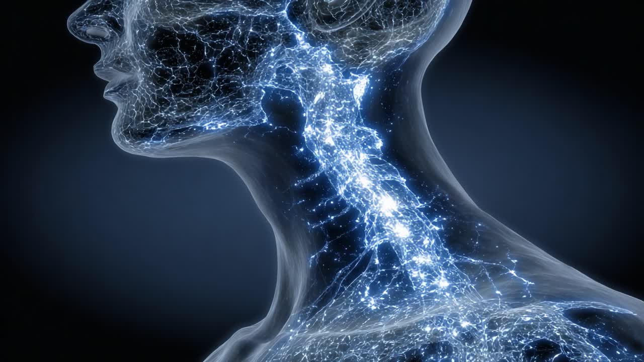 A Stunning Visualization of the Human Neck's Neural Pathways, Illustrating the Intricate Network of Nerves and Connections within the Human Anatomy