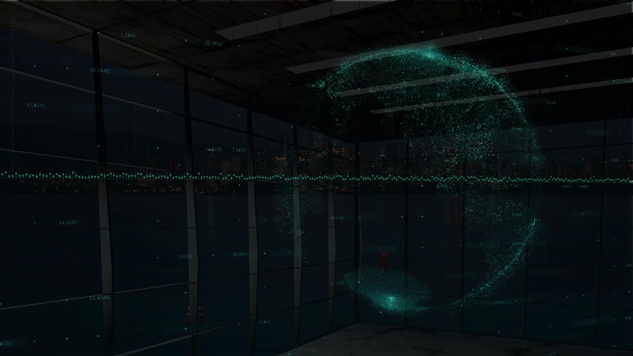 Animation of data processing and globe over window