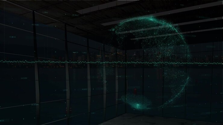 Animation of data processing and globe over window