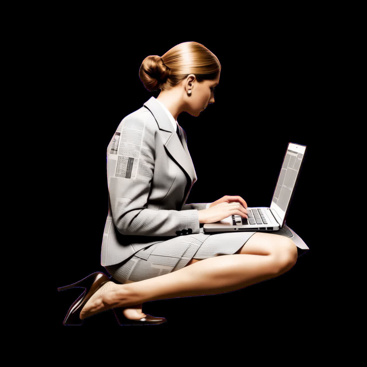 Businesswoman typing laptop profile