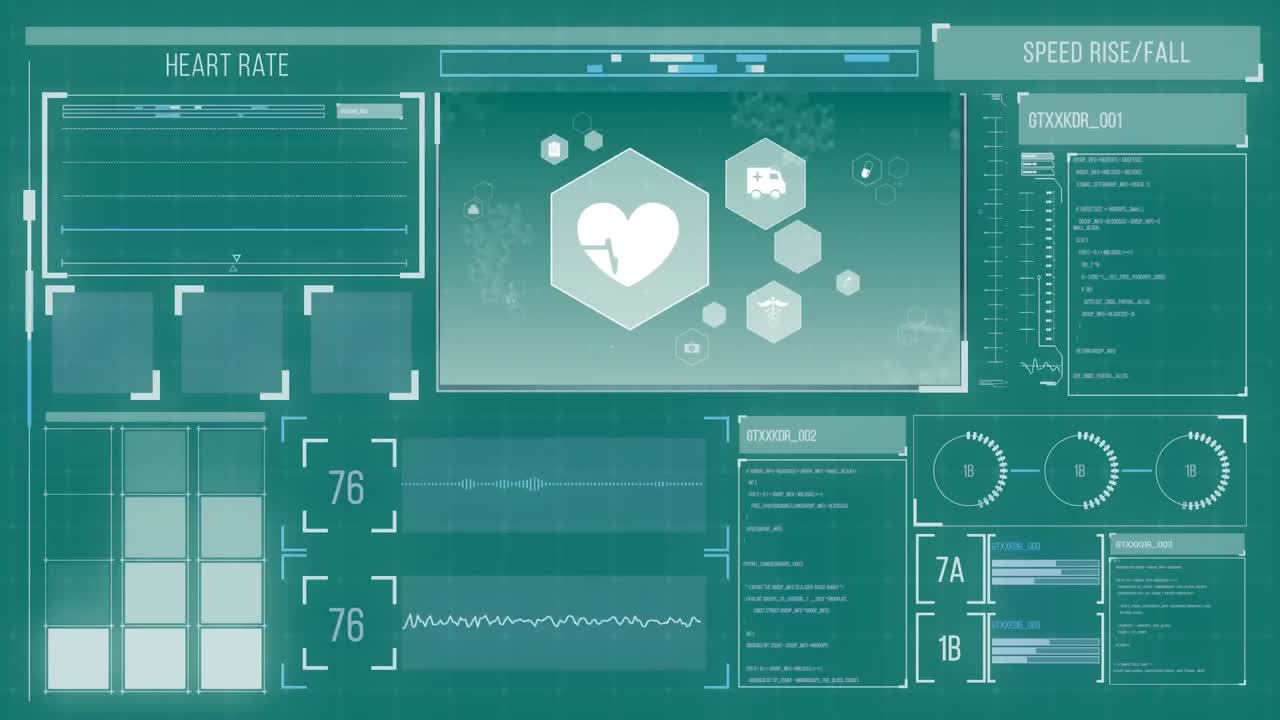 Digital animation of digital interface with medical data processing against green background