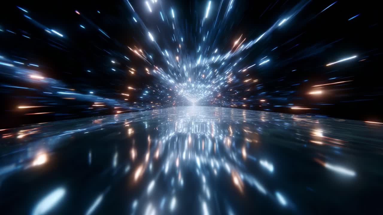A mesmerizing visual journey through a dazzling tunnel of light, creating an immersive experience of flowing energy and shimmering reflections, captivating the viewer with a sense of depth and motion