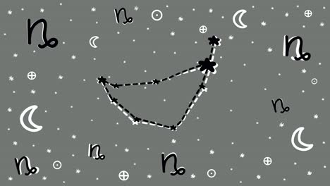 Hand-drawn-stop-motion-animation-of-Capricorn-zodiac-sign-symbol-and-constellation