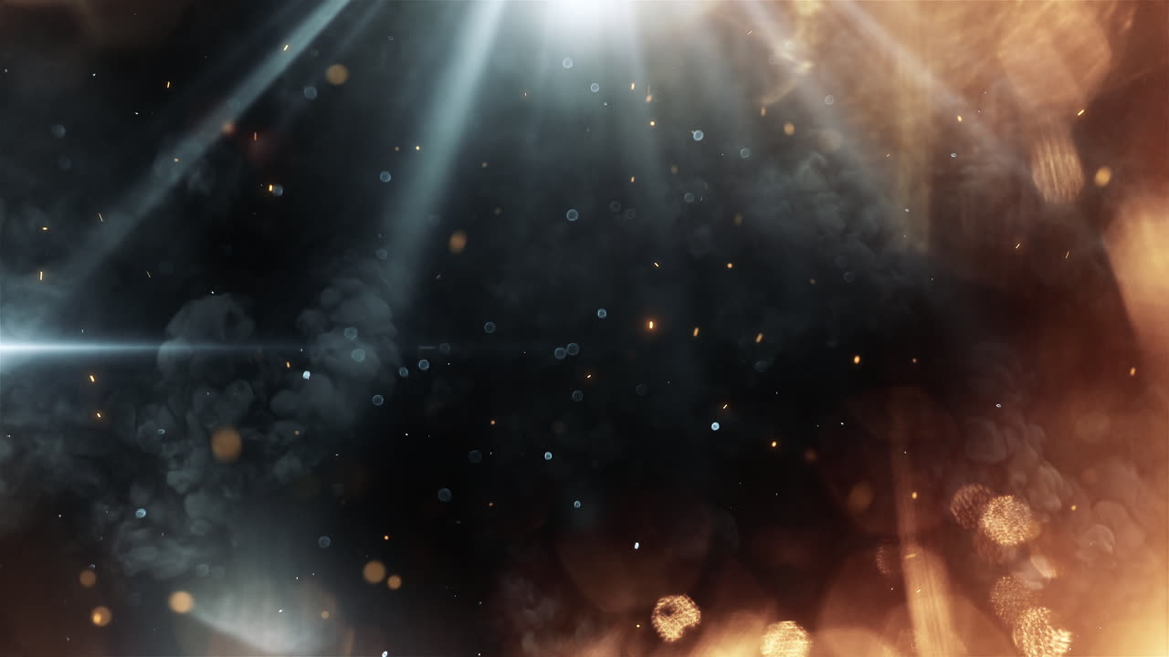 Dark Abstract Background with Glowing Particles and Light Beams