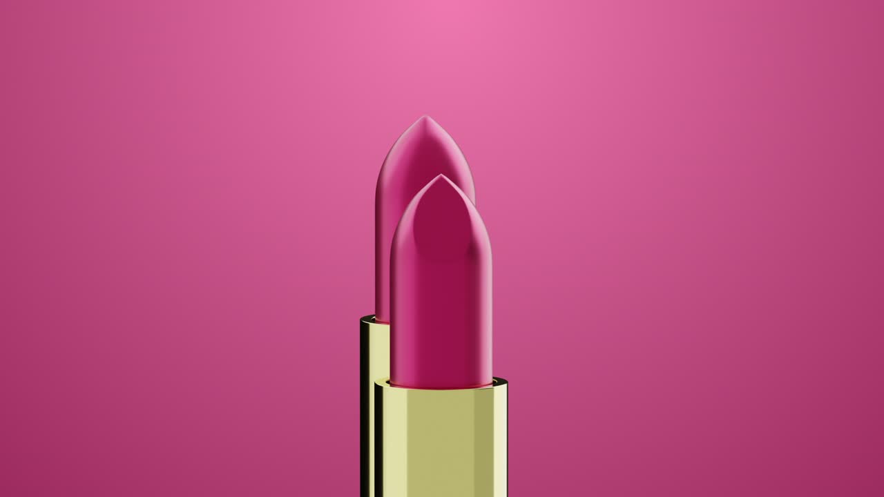 el lápiz labial de color rosa gira sobre un fondo rosa