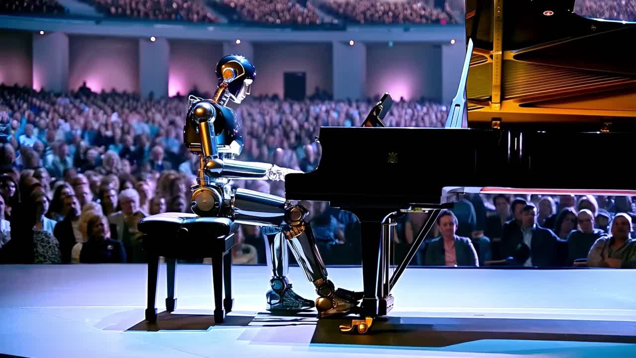 Robot playing piano at a concert