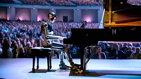 robot playing piano at a concert