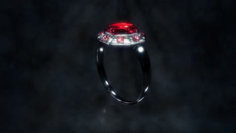 anillo de metal oscuro brillante con piedra preciosa de rubí roja girar, fictício - video de bucle