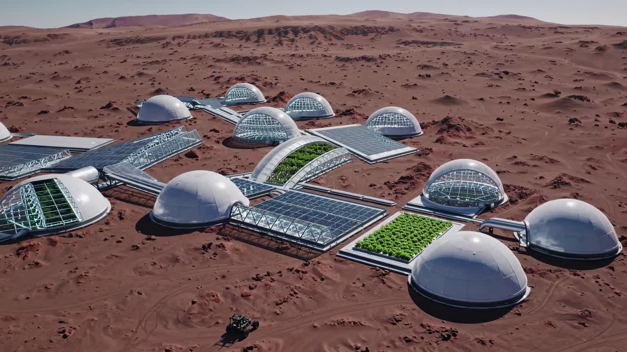 Mars Colony with Domes and Greenhouses