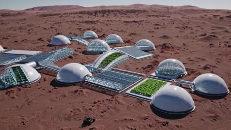 mars colony with domes and greenhouses