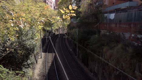 Blick-Auf-Leere-Stadtbahngleise-In-Pyrmont,-Sydney,-NSW,-Australien---Statische-Aufnahme