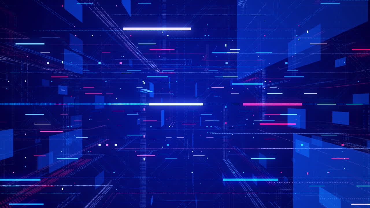 Abstract fly through hologram 3D Big Data with futuristic matrix. Digital network with binary code particles. Technological and connection motion background
