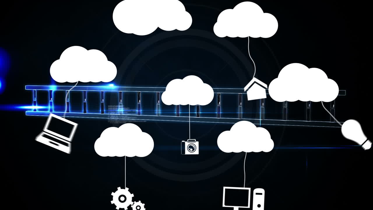 анимация медиа-икон и днк-потока на черном фоне