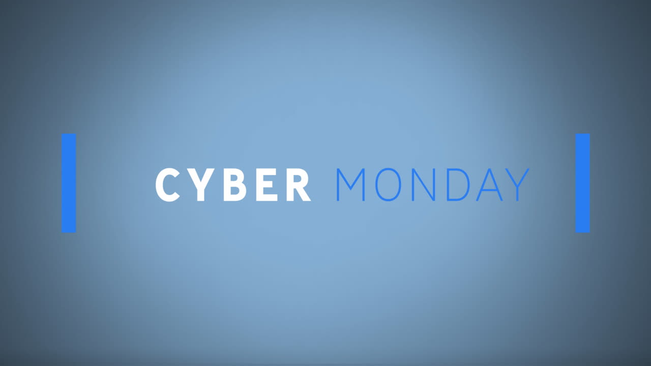 animación del texto del lunes cibernético sobre fondo azul