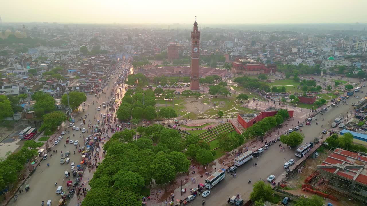 Husainabad Clock Tower and Bada Imambara India Architecture view from drone