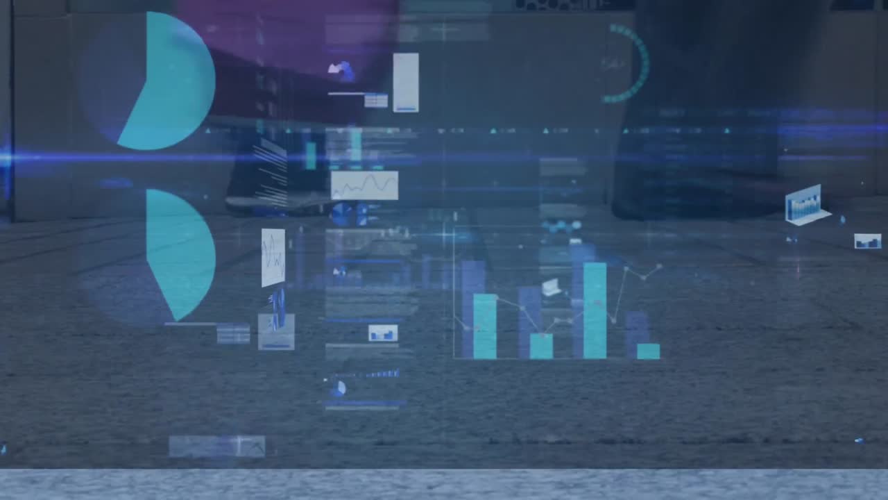 animación del procesamiento de datos financieros sobre diversas personas que caminan por la calle