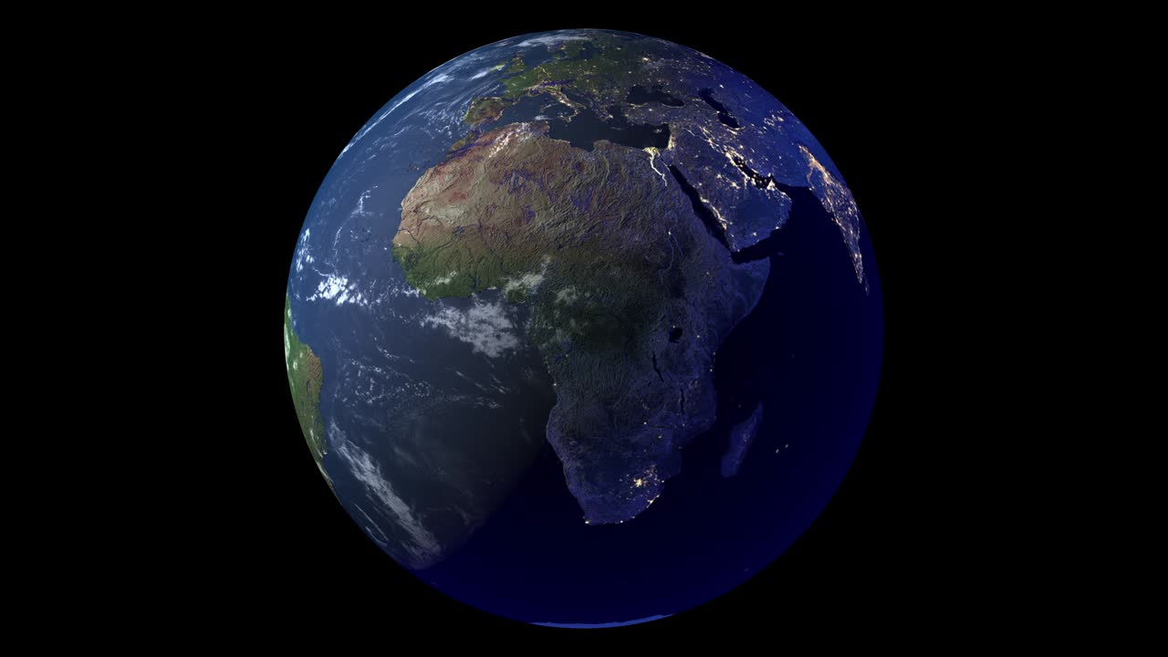 fondo negro con una maqueta de planeta giratorio en video 4k.