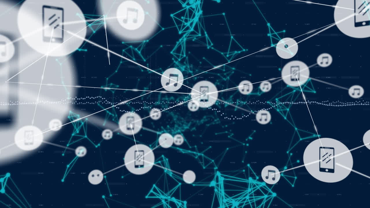 파란색 배경에 아이콘으로 연결 네트워크의 애니메이션