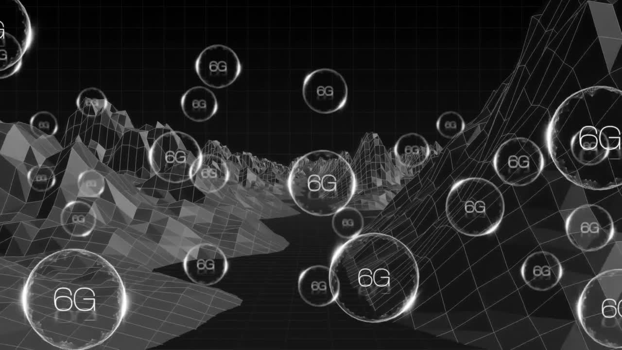 산 위의 6g 텍스트의 애니메이션