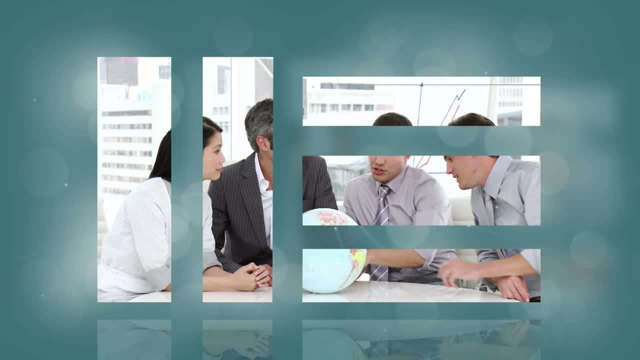 작업 중인 사람들을 보여주는 다양한 화면의 애니메이션