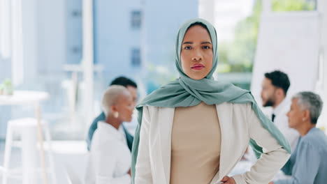 Office,-face-and-muslim-business-woman