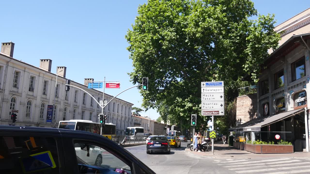 Istanbul City Street Scene with Traffic and Landmarks