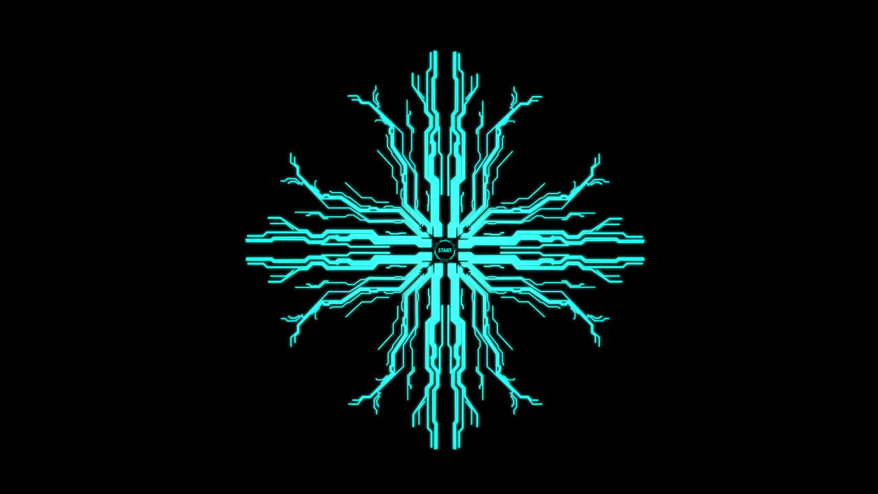 Digital Start Button With Futuristic Artificial Intelligence Spreading Through Internet. Visualization Of Machine Learning, Computer Technology, Neural Network