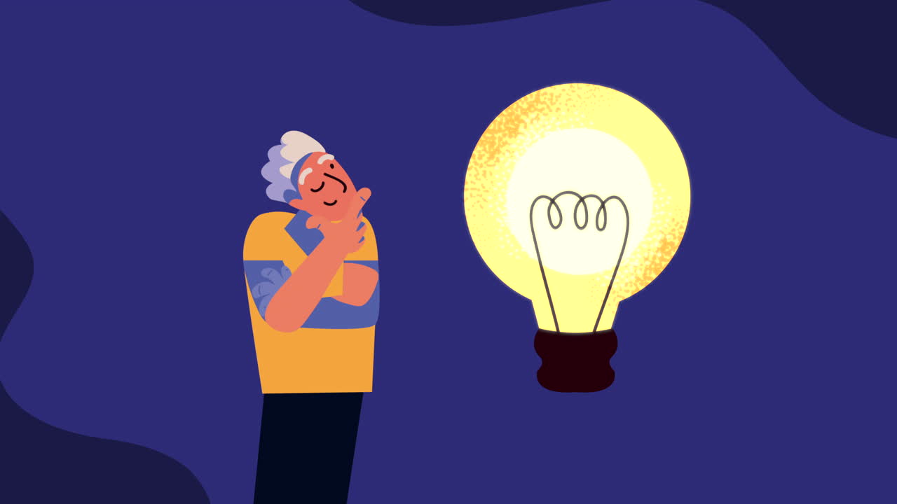 Uomo anziano con un'idea luminosa