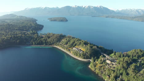 AERIAL---Andes-Mountains-and-Correntoso-Lake,-Neuquen,-Argentina,-circle-pan