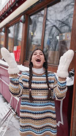 happy woman in snow