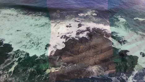 animación de la bandera de nigeria soplando sobre las olas en el mar