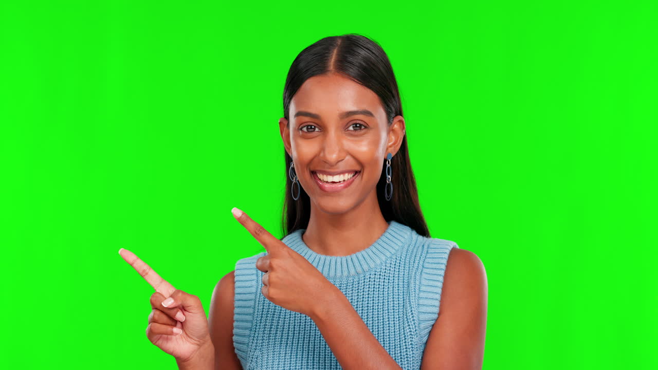 Greenscreen, glad kvinde og ansigtsreklame