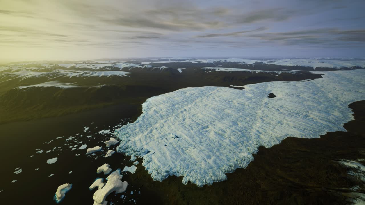 Veduta aerea del ghiaccio glaciale: un drone cattura modelli di scioglimento sulla superficie del ghiaccio