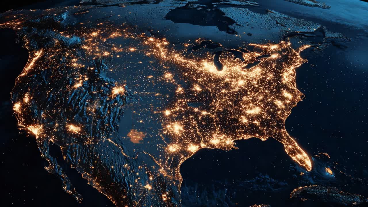 A Bird's Eye View of Illuminated Cities Across the United States: A Stunning Nighttime Satellite Perspective Capturing Urban Brilliance and Natural Landscapes