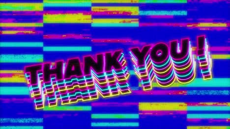 Animation-of-Thank-you!-text-on-screen-with-glitch-stripes-in-hypnotic-motion-in-seamless-loop