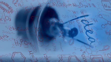 animation of chemical formulas on blue background with bulb