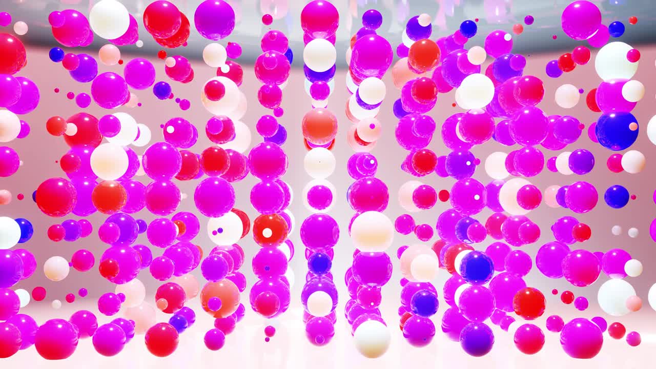 абстрактная композиция цветных шаров в воздухе, которые случайным образом загораются и отражаются друг в друга. многоцветные сферы в воздухе в качестве простого геометрического светового фона с световыми эффектами в комнате света