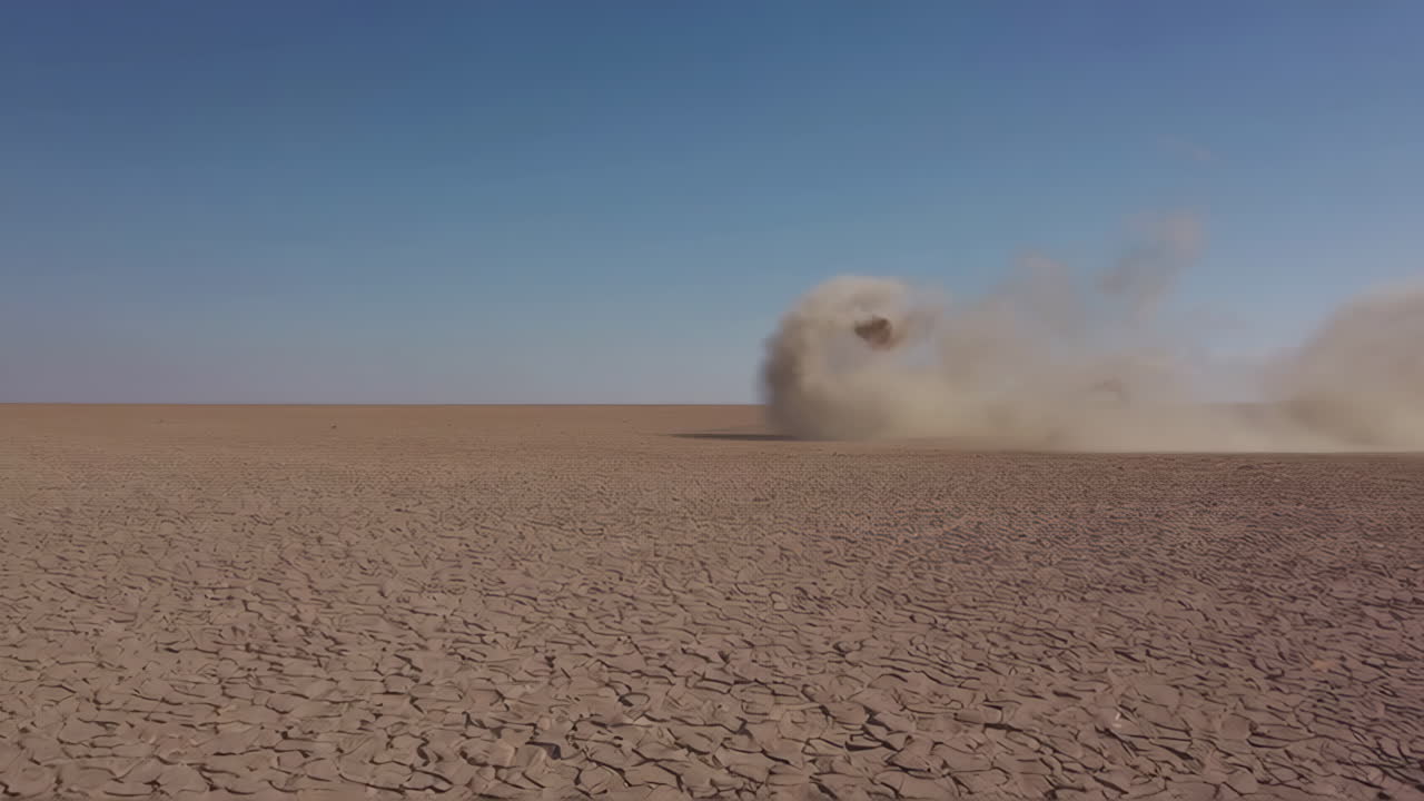 Dust Devil in a Dry, Cracked Desert Landscape