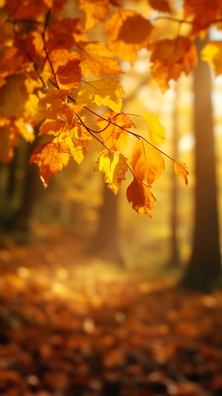 Vibrant Autumn Leaves in a Sunlit Forest
