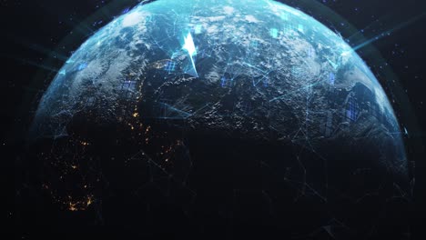 animación del planeta tierra girando con satélites digitales