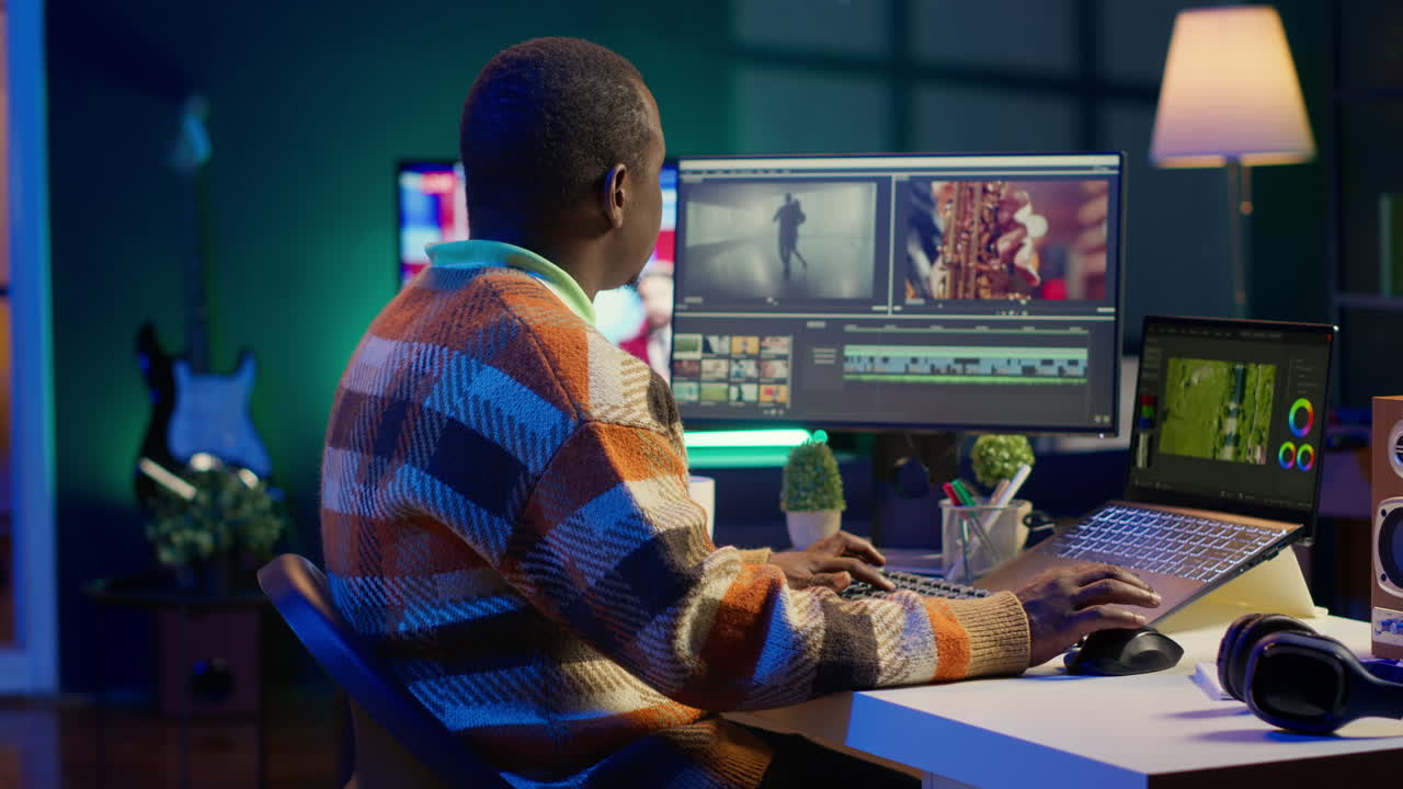 Video editor working on post-production project