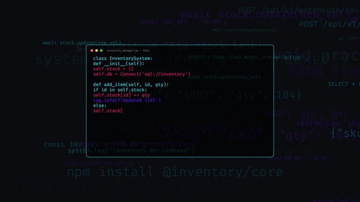 Software Developer Writing Python Code for Inventory Management System