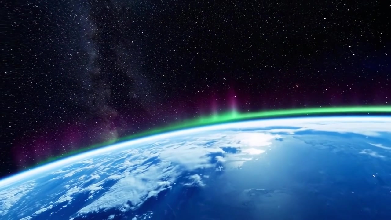 Cinematic View of Earth from Space with Aurora Borealis and Sunrise