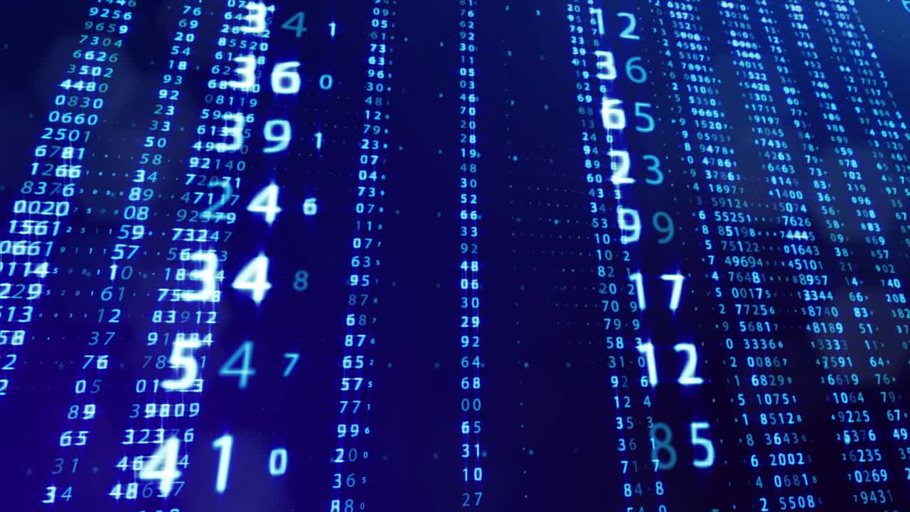 3d loop background, concept of digital data processing, calculation and visualization of computation. Counters of numbers in rows of lines on plane. Blue digital information bg with numbers. Sci-fi bg.