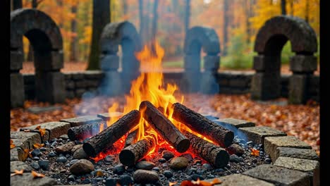 autumn campfire in the forest