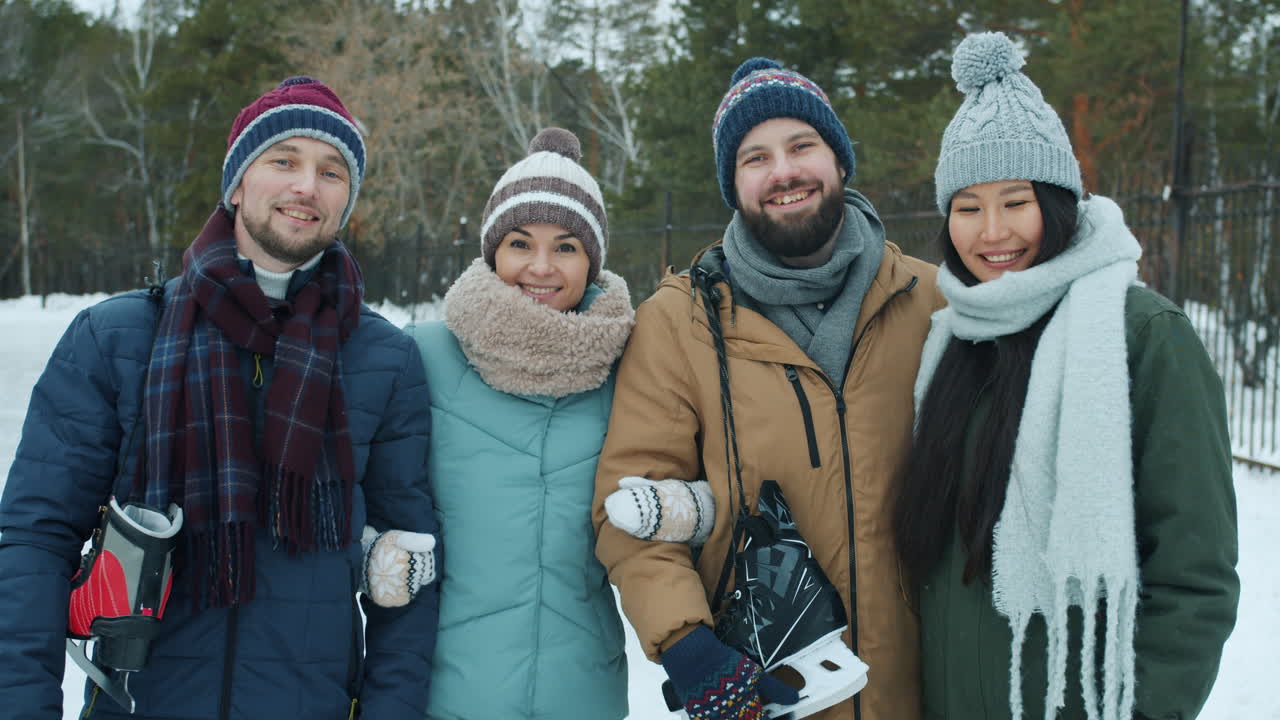 Friends Ice Skating in Winter