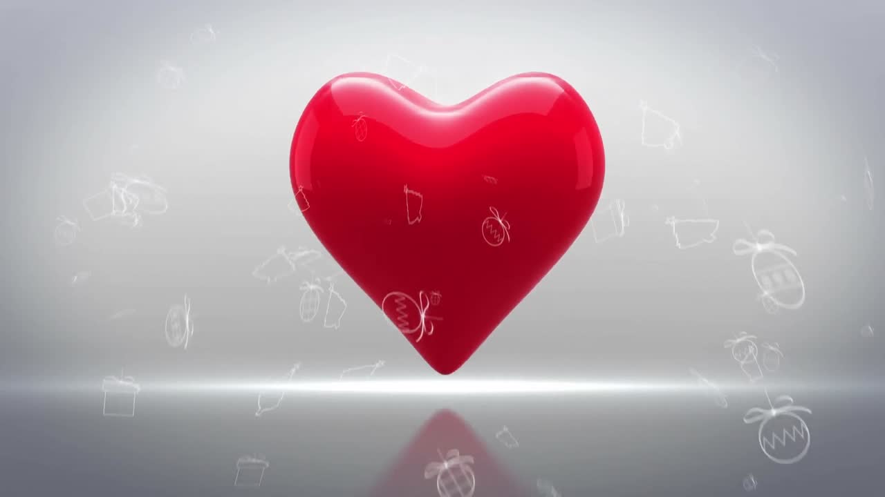 박동하는 심장 위에 크리스마스 장식 아이콘의 애니메이션